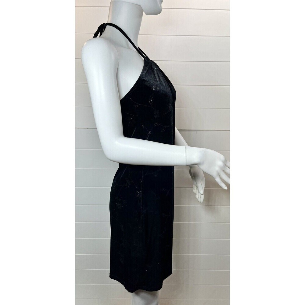 Aqua Blue Dress Y2K Womens S Babydoll Empire Sparkle Floral Black Whimsy Goth - Picture 5 of 12